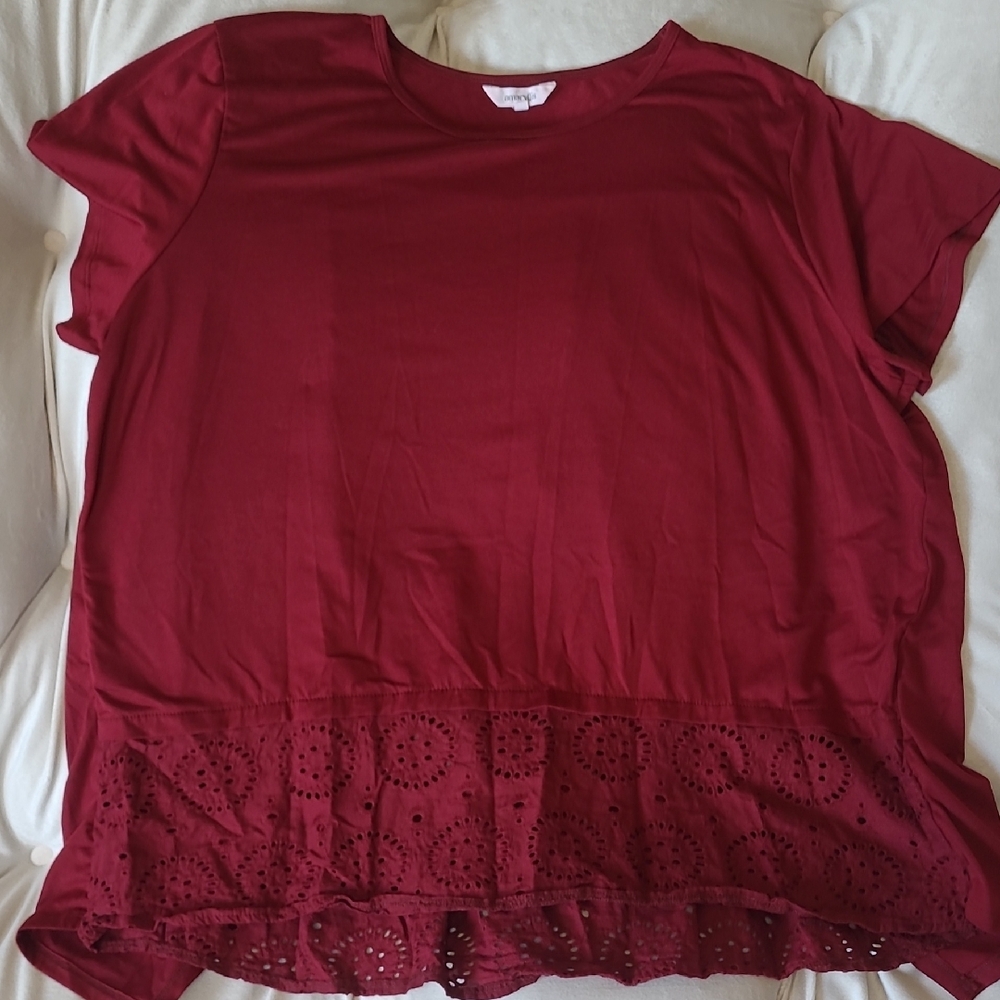 Women's Red Lace Hem Top